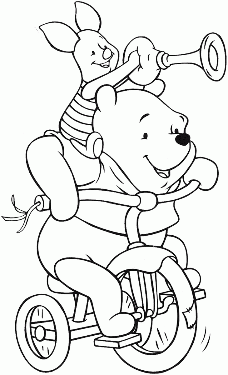 Dibujos para pintar winnie Pooh en bicicleta