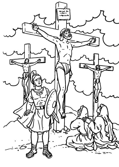 Dibujos de Jesus Crucificado en calvario para Colorear Semana Santa